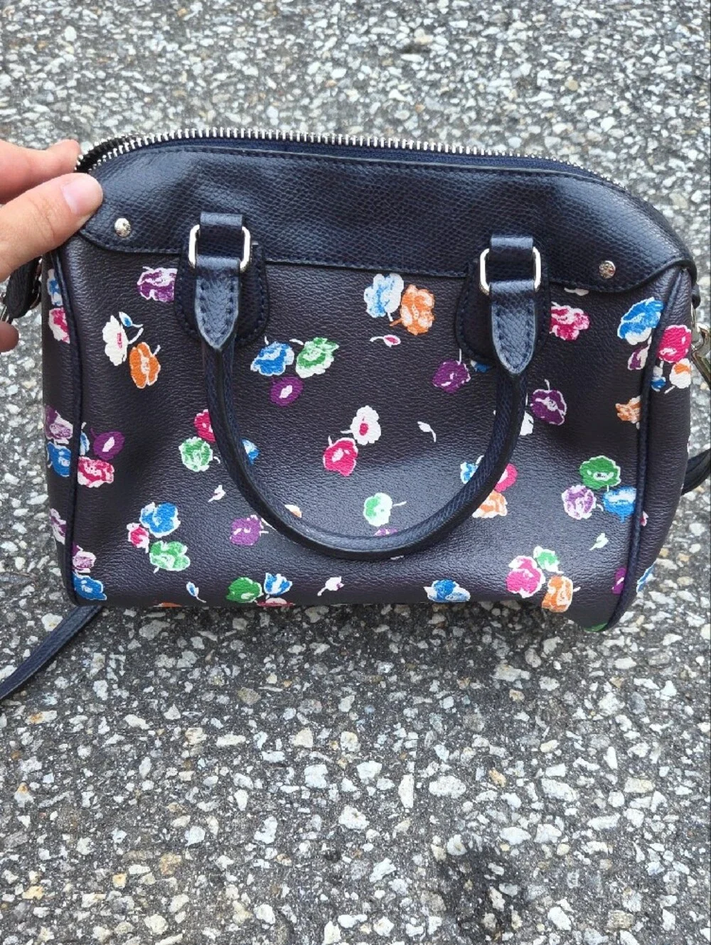 Coach Black Leather Floral Satchel with Multicolor Flowers